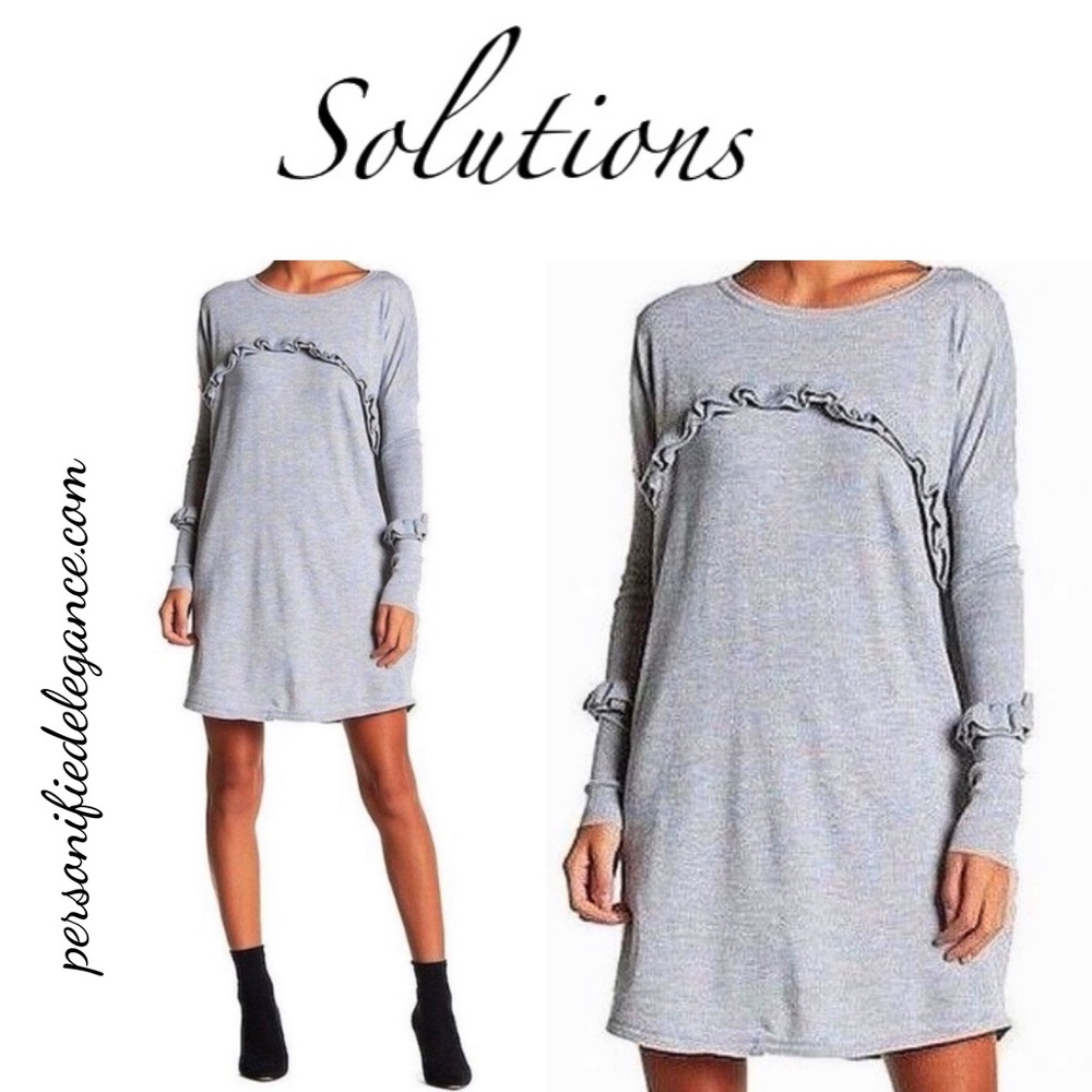 NRW Solutions Gray Ruffle Trim Scoop Neck Knit Sweater Dress Size XL